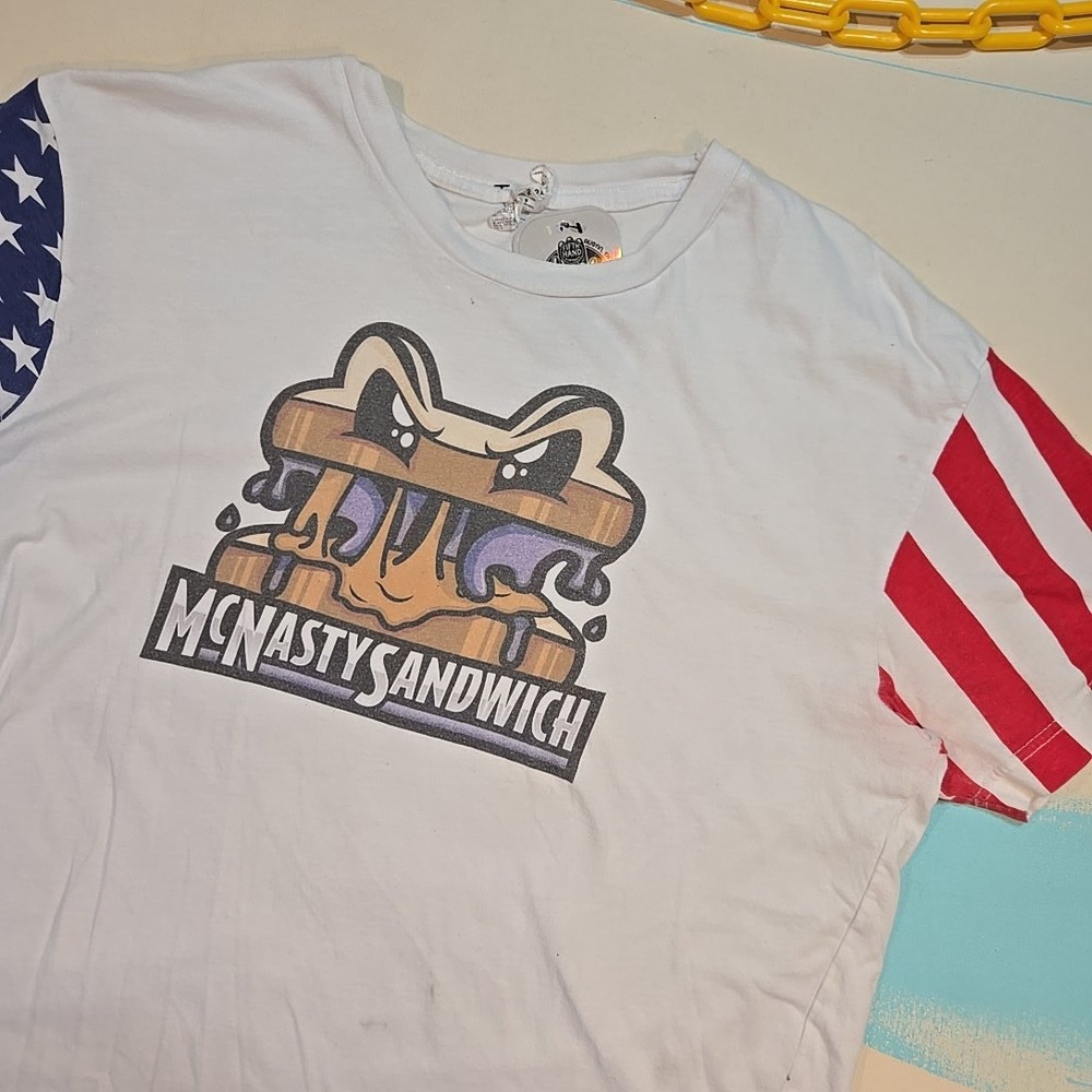 McNasty Sandwich Code Five L American Flag Sleeves Stars Stripes Graphic T-Shirt